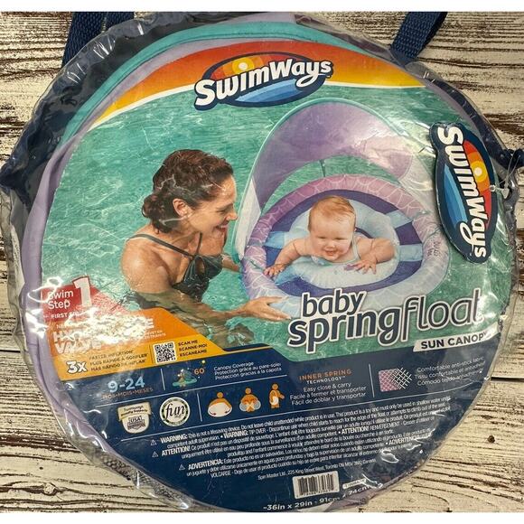 Swimways Sun Canopy Spring Float Swim Step 1 with Hyper Flate‎ Valve Purple Teal - Picture 2 of 7